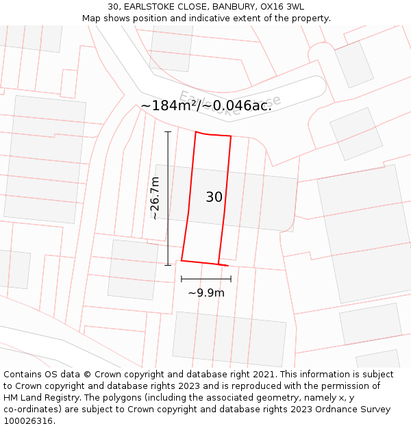 30, EARLSTOKE CLOSE, BANBURY, OX16 3WL: Plot and title map