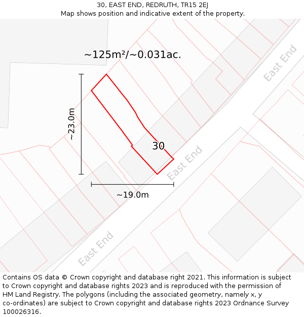 30, EAST END, REDRUTH, TR15 2EJ: Plot and title map