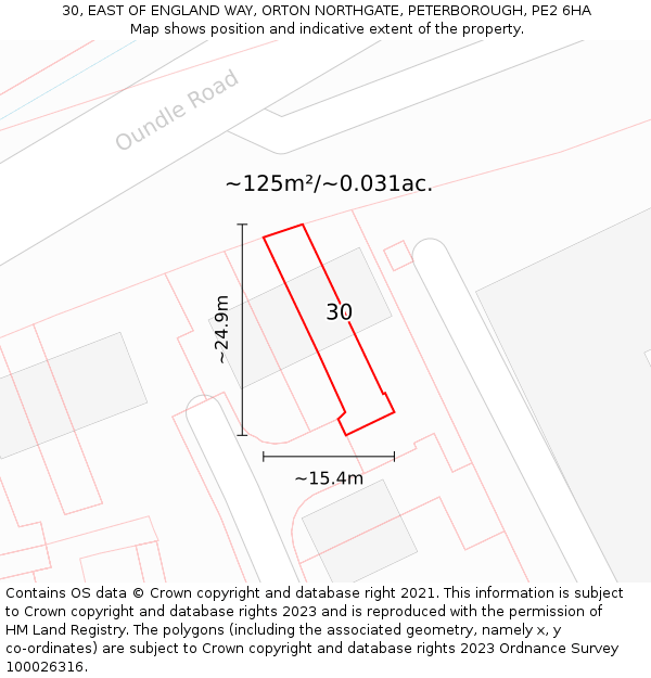30, EAST OF ENGLAND WAY, ORTON NORTHGATE, PETERBOROUGH, PE2 6HA: Plot and title map