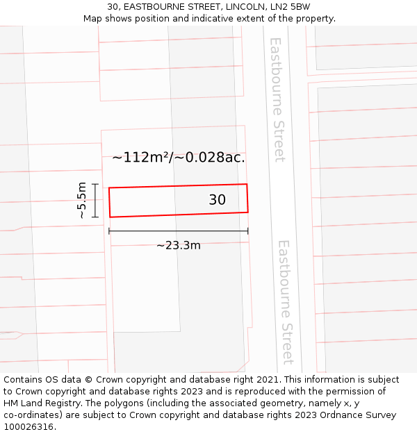 30, EASTBOURNE STREET, LINCOLN, LN2 5BW: Plot and title map