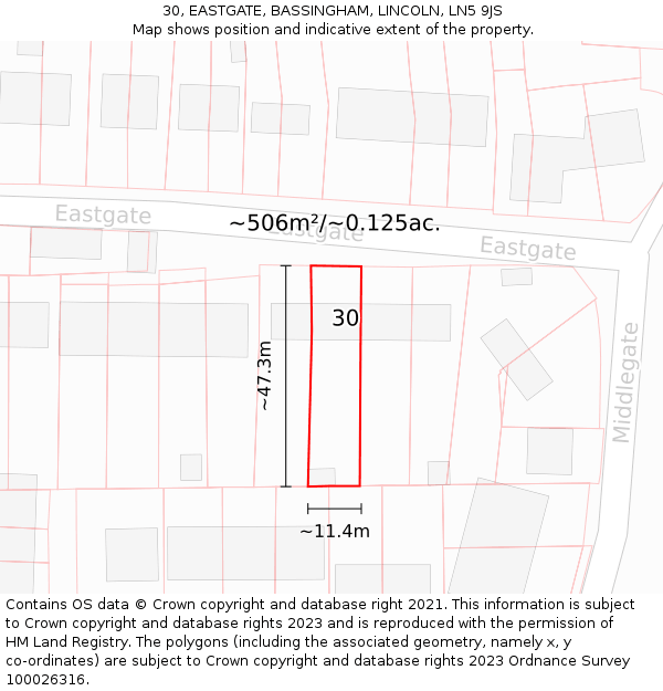 30, EASTGATE, BASSINGHAM, LINCOLN, LN5 9JS: Plot and title map