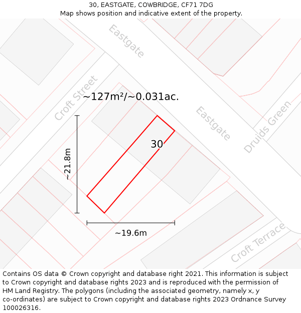 30, EASTGATE, COWBRIDGE, CF71 7DG: Plot and title map