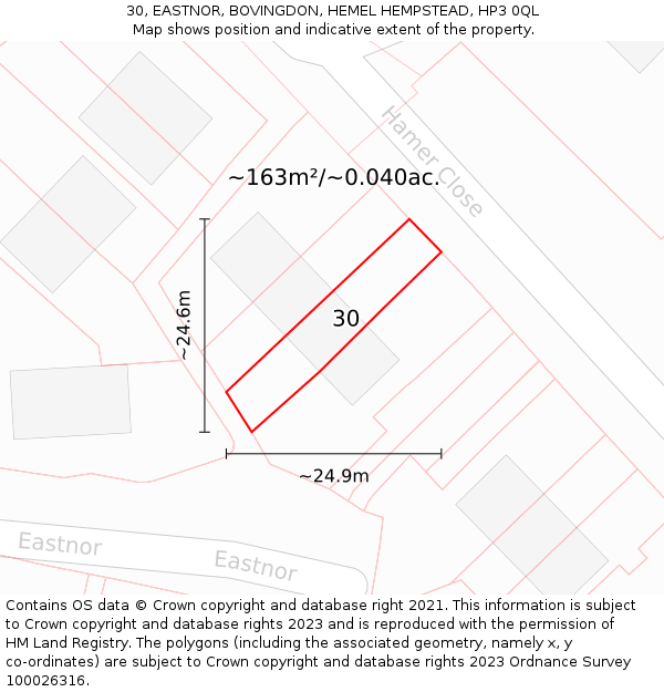 30, EASTNOR, BOVINGDON, HEMEL HEMPSTEAD, HP3 0QL: Plot and title map