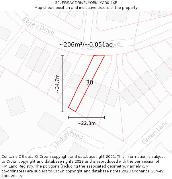 30, EBSAY DRIVE, YORK, YO30 4XR: Plot and title map