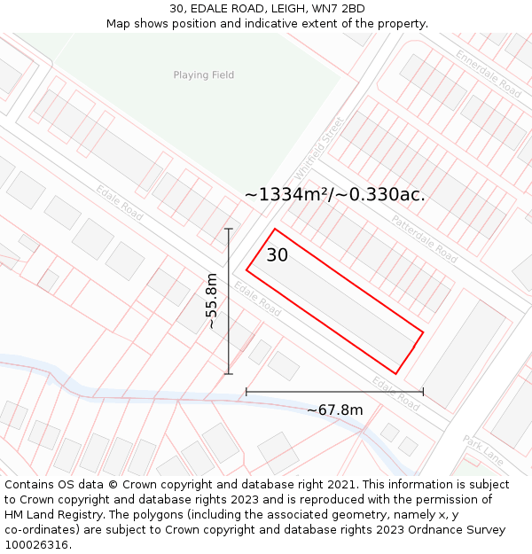 30, EDALE ROAD, LEIGH, WN7 2BD: Plot and title map