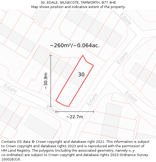 30, EDALE, WILNECOTE, TAMWORTH, B77 4HE: Plot and title map