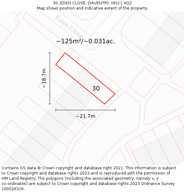 30, EDEN CLOSE, DAVENTRY, NN11 4QZ: Plot and title map