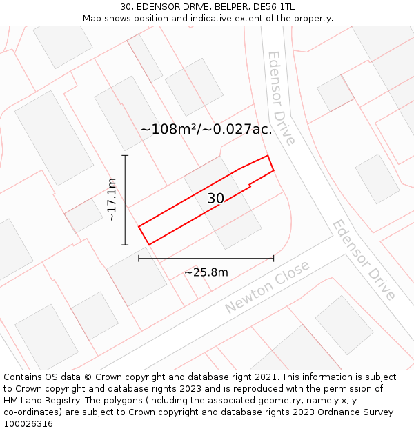 30, EDENSOR DRIVE, BELPER, DE56 1TL: Plot and title map