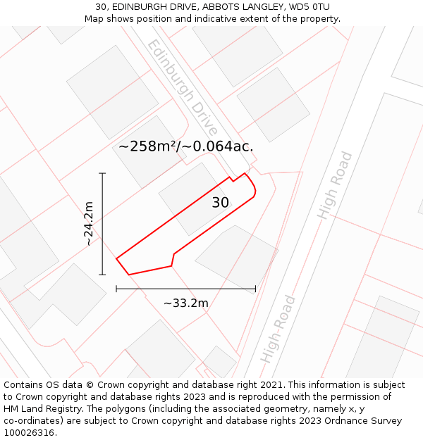 30, EDINBURGH DRIVE, ABBOTS LANGLEY, WD5 0TU: Plot and title map