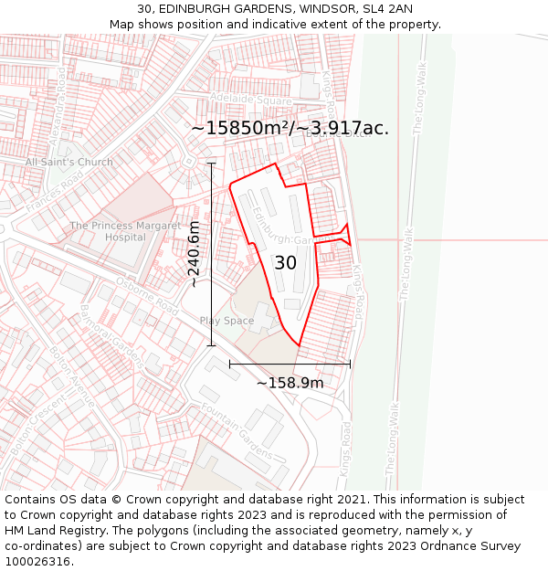 30, EDINBURGH GARDENS, WINDSOR, SL4 2AN: Plot and title map