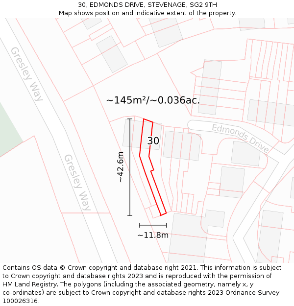 30, EDMONDS DRIVE, STEVENAGE, SG2 9TH: Plot and title map