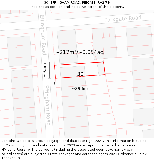 30, EFFINGHAM ROAD, REIGATE, RH2 7JN: Plot and title map
