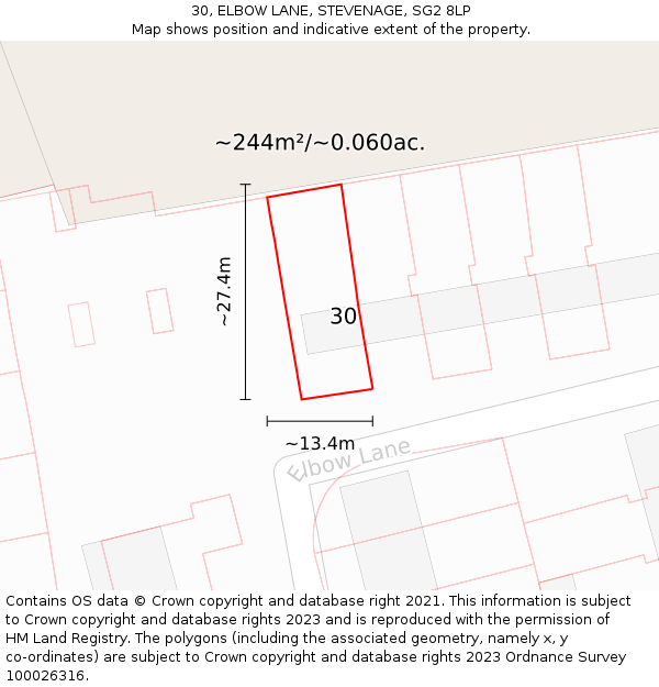 30, ELBOW LANE, STEVENAGE, SG2 8LP: Plot and title map