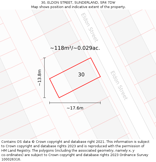 30, ELDON STREET, SUNDERLAND, SR4 7DW: Plot and title map