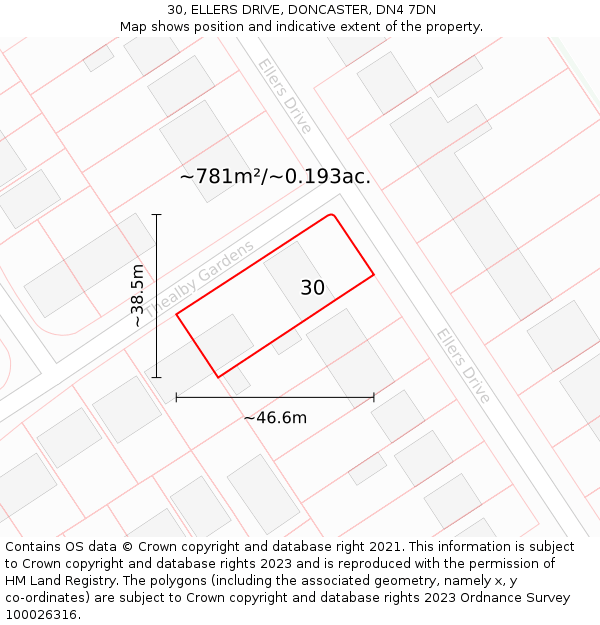 30, ELLERS DRIVE, DONCASTER, DN4 7DN: Plot and title map