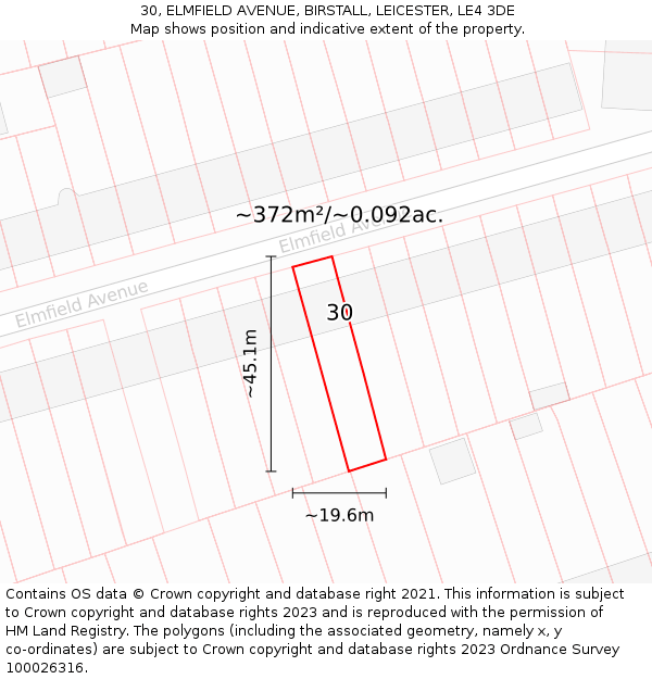30, ELMFIELD AVENUE, BIRSTALL, LEICESTER, LE4 3DE: Plot and title map