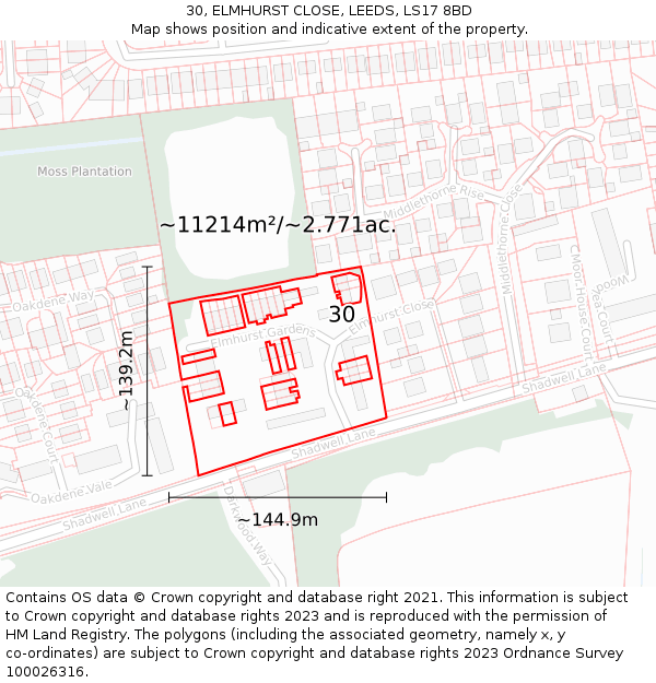 30, ELMHURST CLOSE, LEEDS, LS17 8BD: Plot and title map