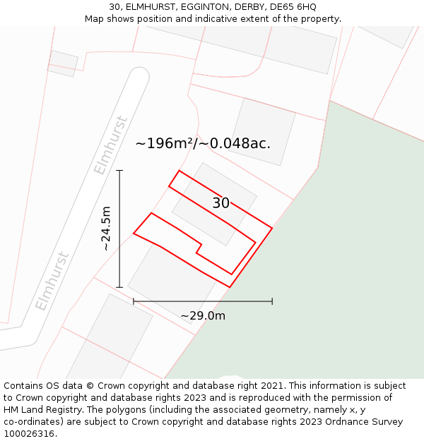 30, ELMHURST, EGGINTON, DERBY, DE65 6HQ: Plot and title map