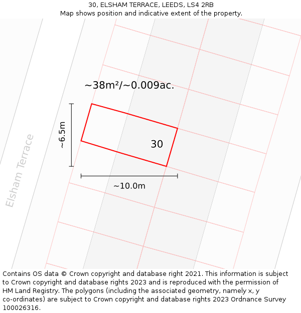 30, ELSHAM TERRACE, LEEDS, LS4 2RB: Plot and title map