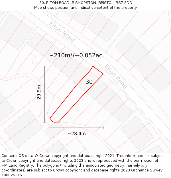 30, ELTON ROAD, BISHOPSTON, BRISTOL, BS7 8DD: Plot and title map