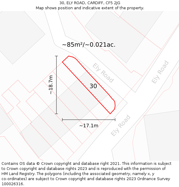 30, ELY ROAD, CARDIFF, CF5 2JG: Plot and title map