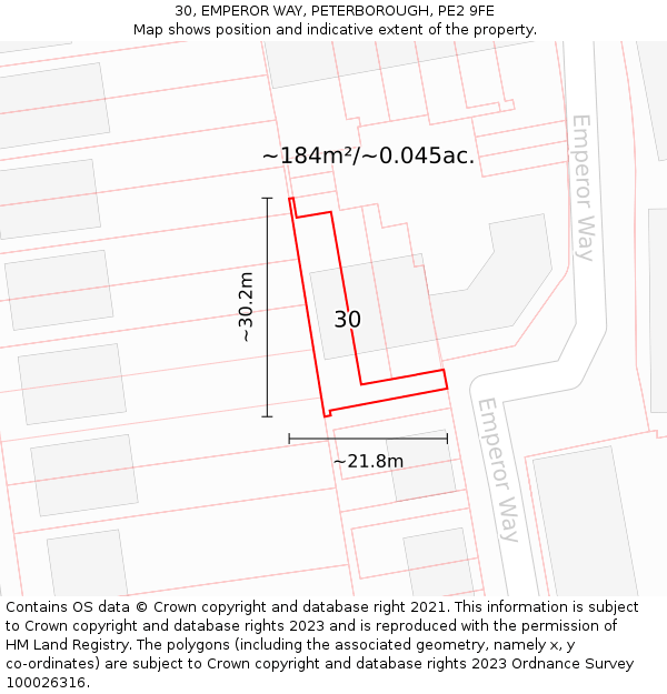 30, EMPEROR WAY, PETERBOROUGH, PE2 9FE: Plot and title map
