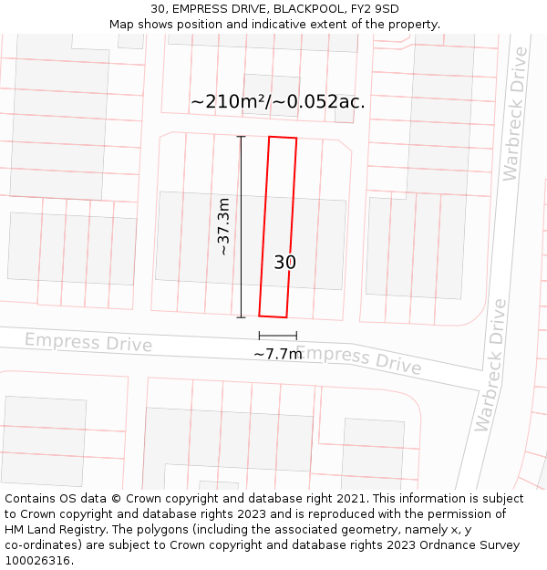 30, EMPRESS DRIVE, BLACKPOOL, FY2 9SD: Plot and title map