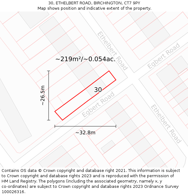 30, ETHELBERT ROAD, BIRCHINGTON, CT7 9PY: Plot and title map