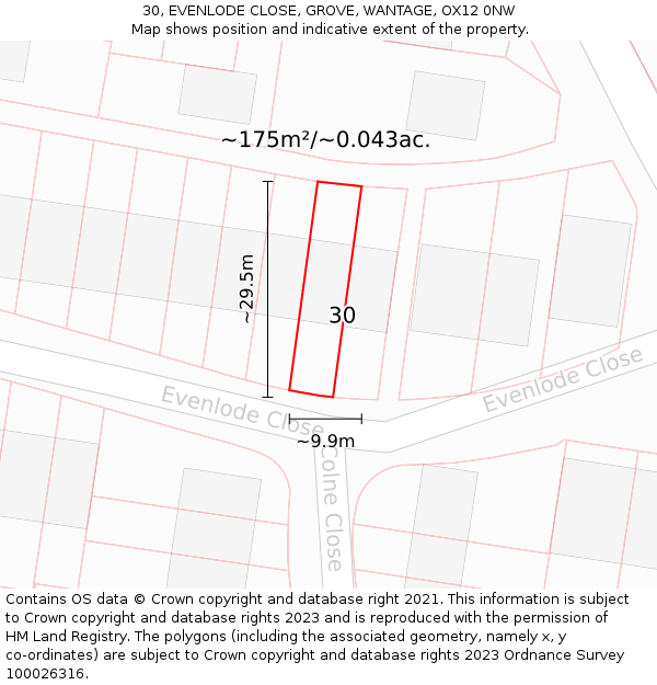 30, EVENLODE CLOSE, GROVE, WANTAGE, OX12 0NW: Plot and title map