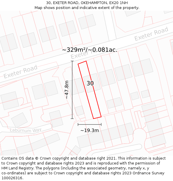 30, EXETER ROAD, OKEHAMPTON, EX20 1NH: Plot and title map