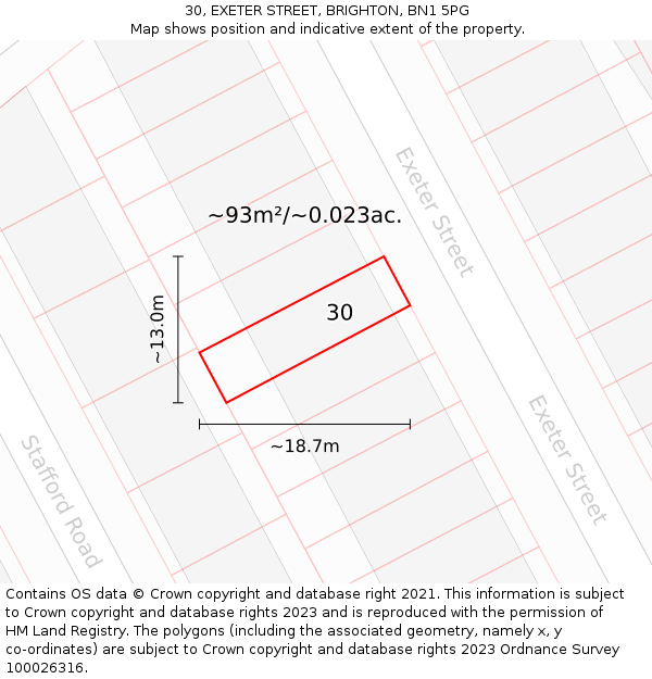 30, EXETER STREET, BRIGHTON, BN1 5PG: Plot and title map