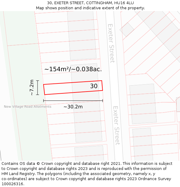30, EXETER STREET, COTTINGHAM, HU16 4LU: Plot and title map