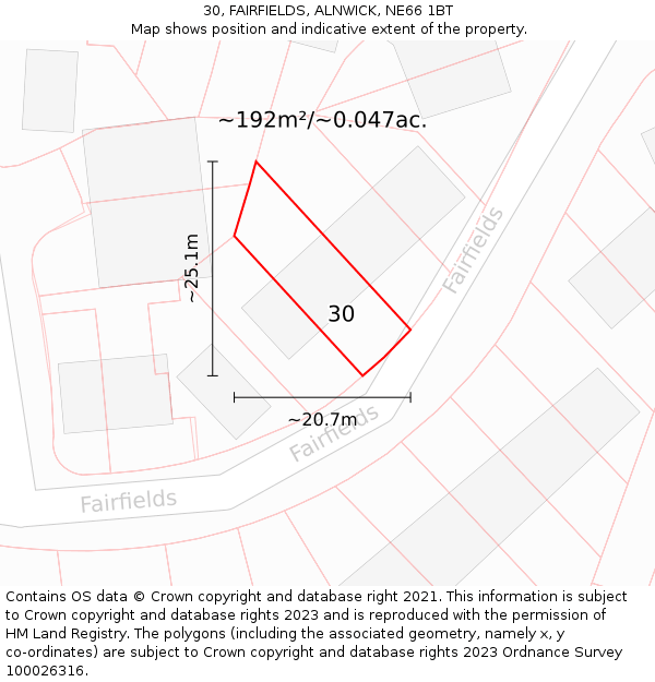 30, FAIRFIELDS, ALNWICK, NE66 1BT: Plot and title map
