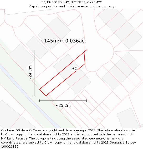 30, FAIRFORD WAY, BICESTER, OX26 4YG: Plot and title map