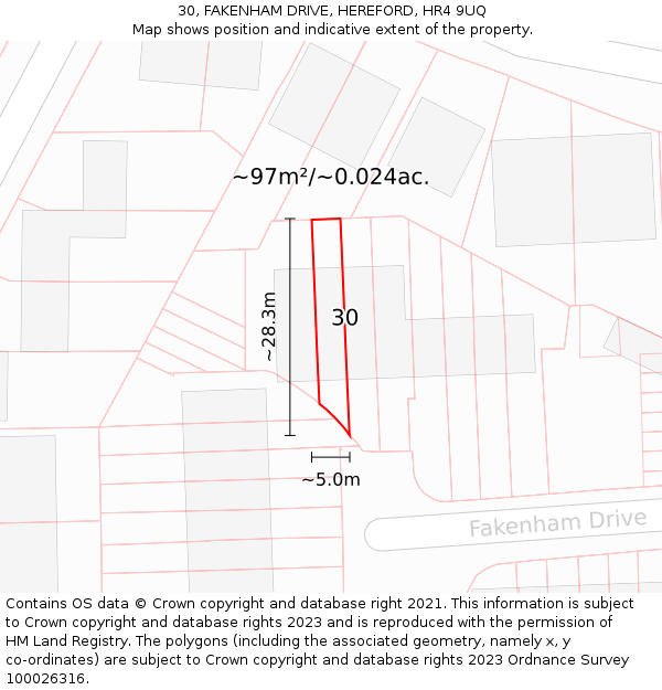 30, FAKENHAM DRIVE, HEREFORD, HR4 9UQ: Plot and title map