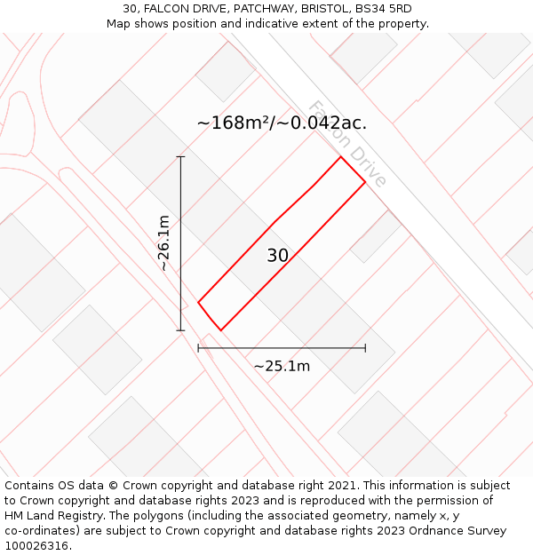30, FALCON DRIVE, PATCHWAY, BRISTOL, BS34 5RD: Plot and title map
