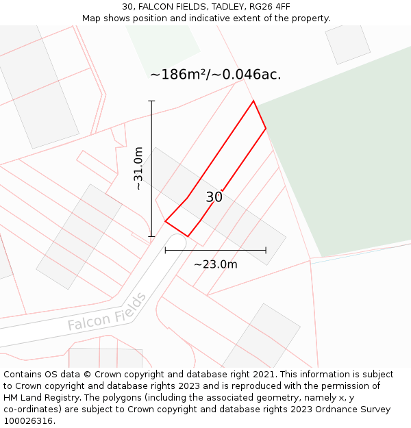30, FALCON FIELDS, TADLEY, RG26 4FF: Plot and title map