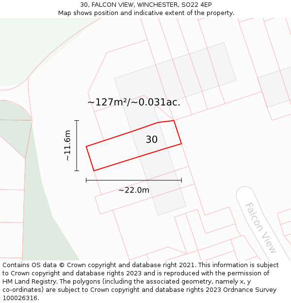 30, FALCON VIEW, WINCHESTER, SO22 4EP: Plot and title map