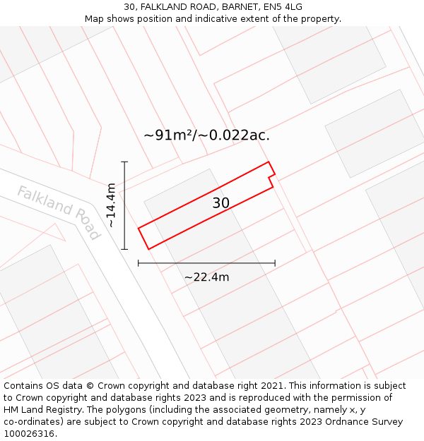 30, FALKLAND ROAD, BARNET, EN5 4LG: Plot and title map