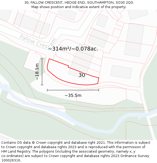 30, FALLOW CRESCENT, HEDGE END, SOUTHAMPTON, SO30 2QG: Plot and title map