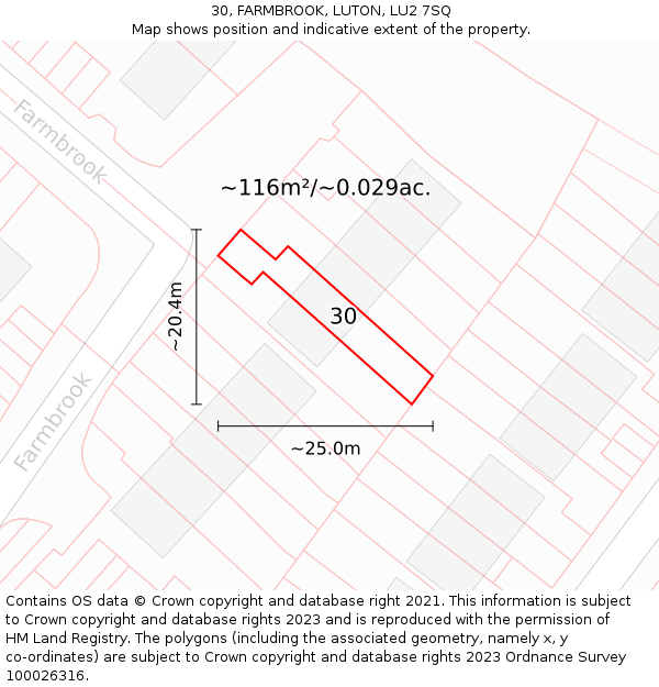 30, FARMBROOK, LUTON, LU2 7SQ: Plot and title map
