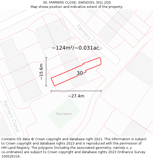 30, FARRIERS CLOSE, SWINDON, SN1 2QS: Plot and title map