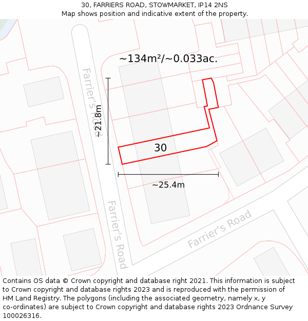 30, FARRIERS ROAD, STOWMARKET, IP14 2NS: Plot and title map