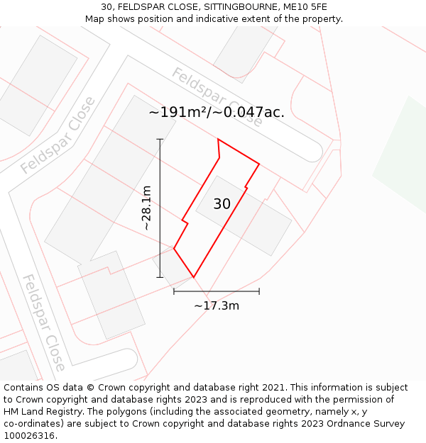 30, FELDSPAR CLOSE, SITTINGBOURNE, ME10 5FE: Plot and title map