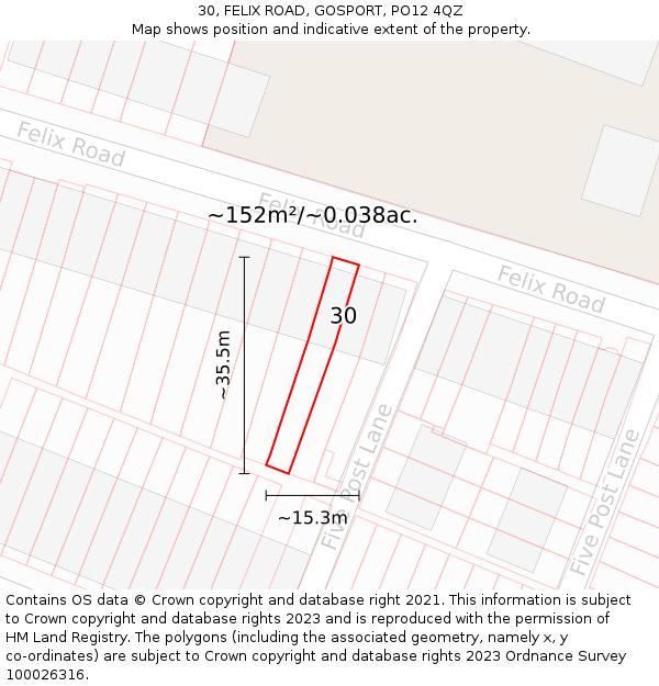 30, FELIX ROAD, GOSPORT, PO12 4QZ: Plot and title map
