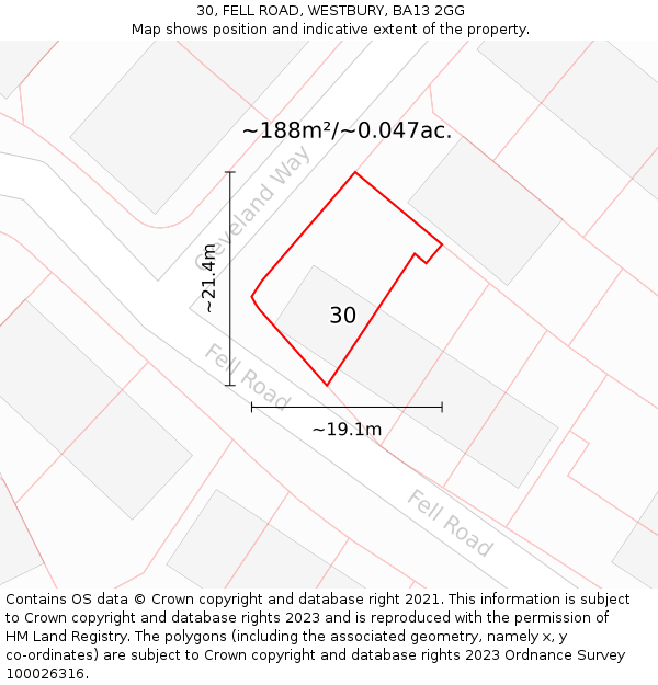 30, FELL ROAD, WESTBURY, BA13 2GG: Plot and title map