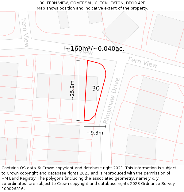 30, FERN VIEW, GOMERSAL, CLECKHEATON, BD19 4PE: Plot and title map
