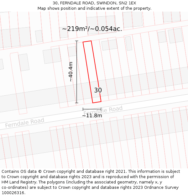 30, FERNDALE ROAD, SWINDON, SN2 1EX: Plot and title map