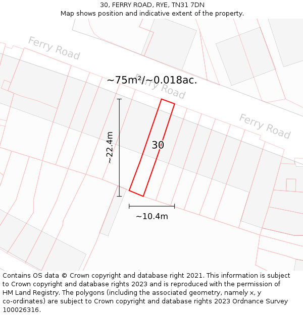30, FERRY ROAD, RYE, TN31 7DN: Plot and title map