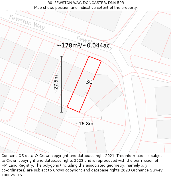 30, FEWSTON WAY, DONCASTER, DN4 5PR: Plot and title map